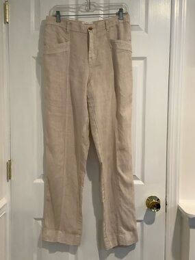 NICOLE MILLER 100% Linen Beige Neutral Capsule Coastal Grandma Summer Pants L